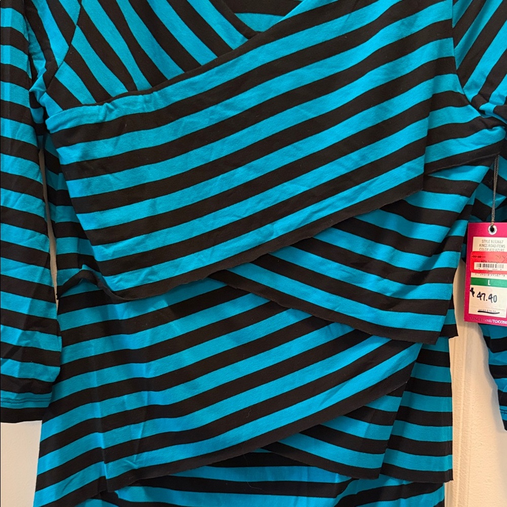 Vince Camuto Black and Blue Striped Blouse - Picture 3 of 3